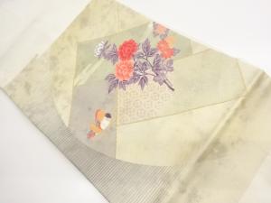 引き箔　水鳥に花葉・ヱ霞模様織り出し名古屋帯